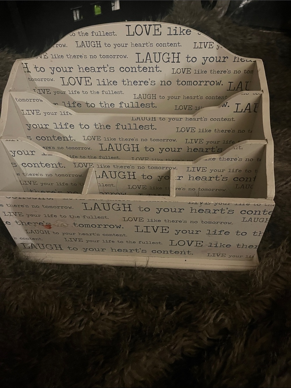 Decorative Desk Organizer - White Text Print